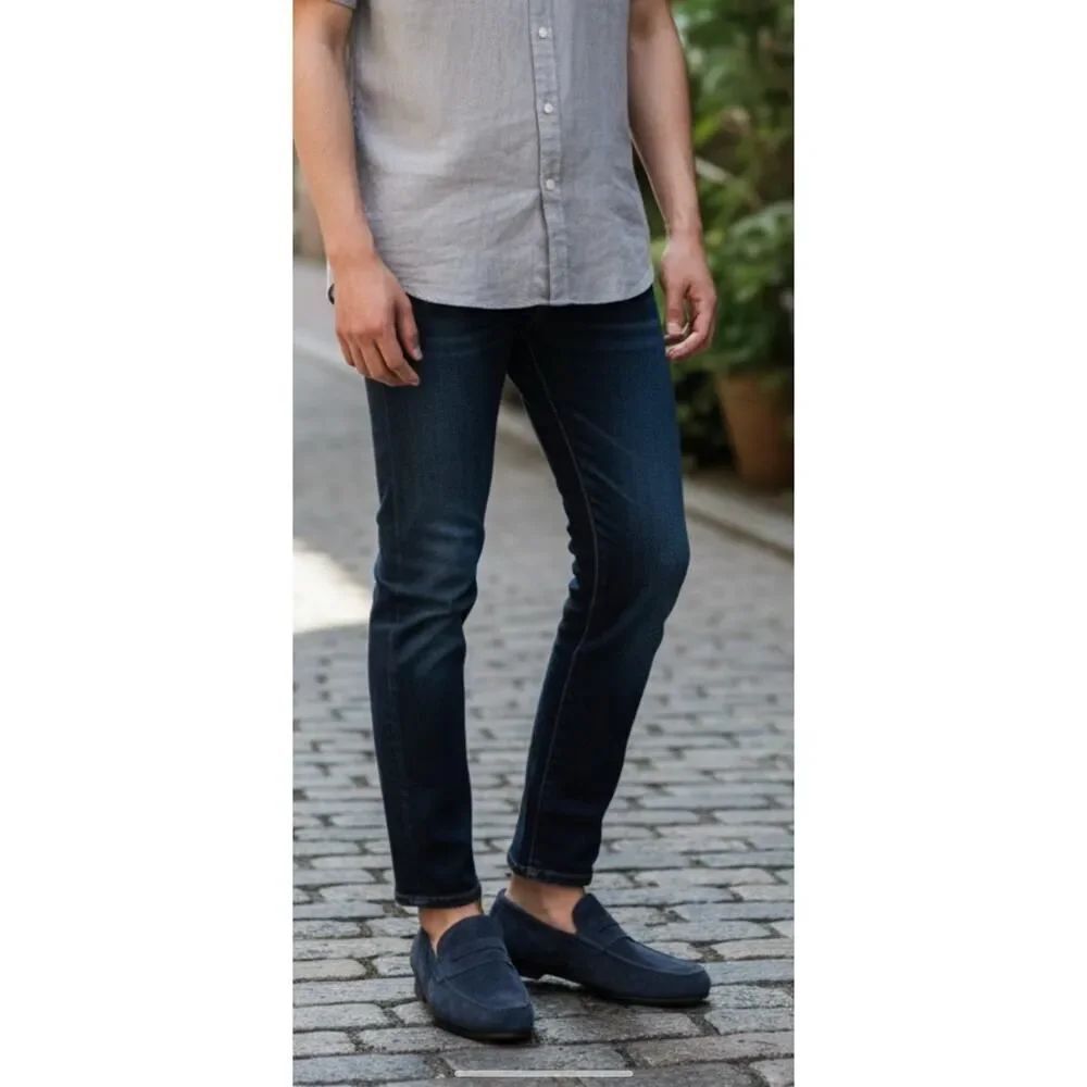 Antica Cuoieria navy blue suede penny loafers, men’s size 11